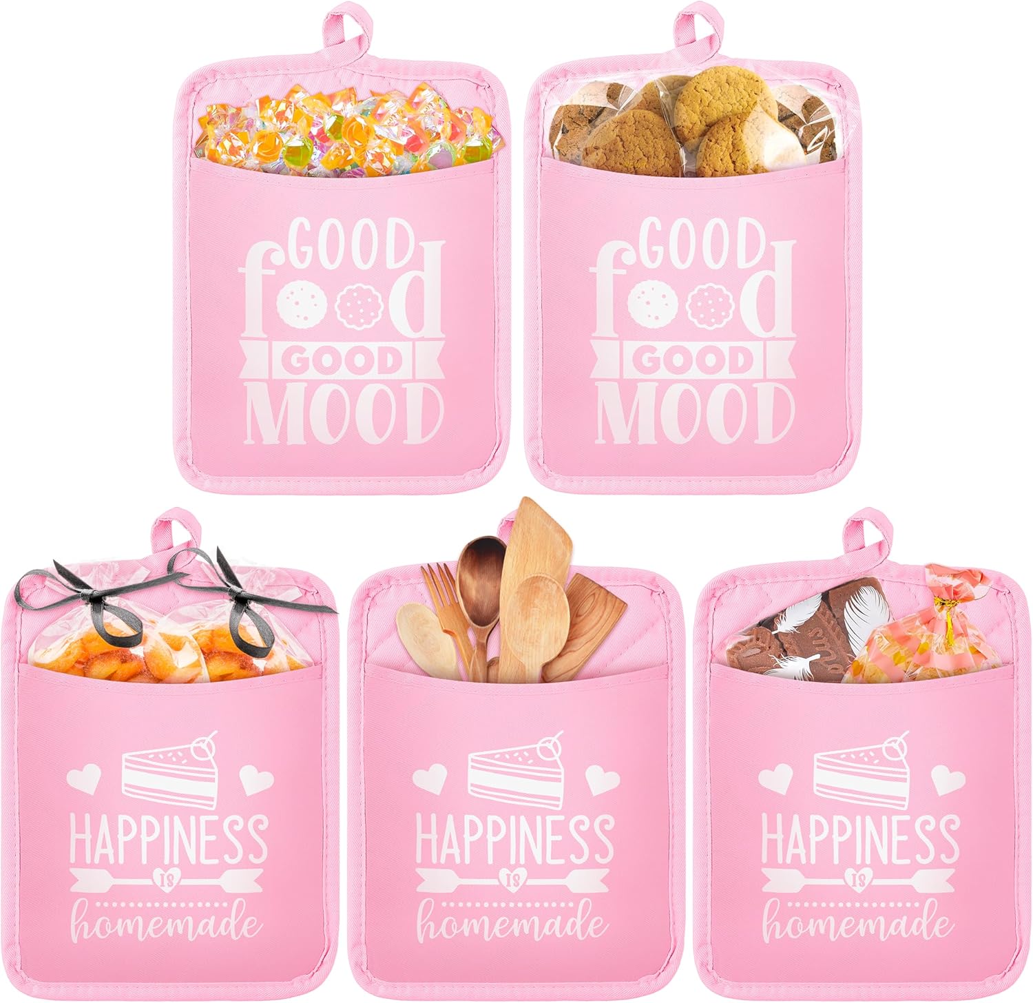 GROBRO7 5-Piece Gradient Pink Cotton Potholders Set