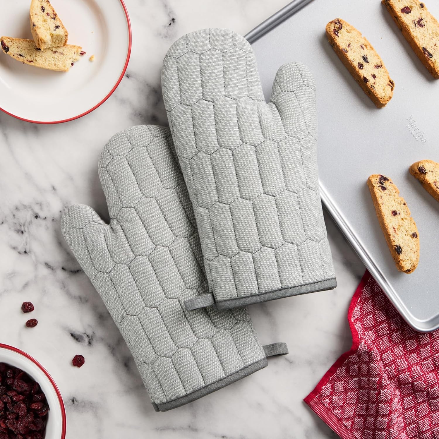 Martha Stewart Honeycomb Quilted Chambray Oven Mitt 2-Pack Set