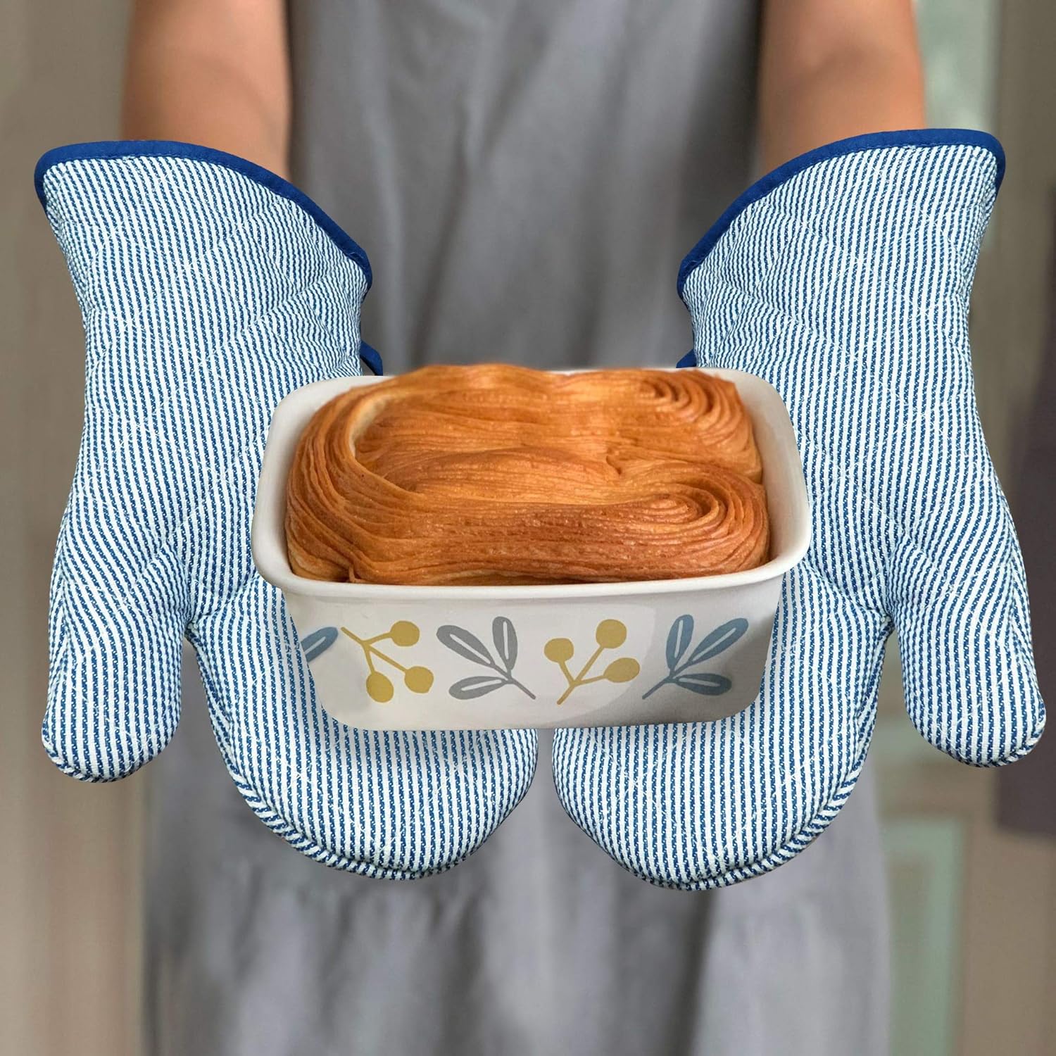 RED LMLDETAHeat-Resistant Oven Mitts Durable 100 Cotton Non-Slip Washable Protector