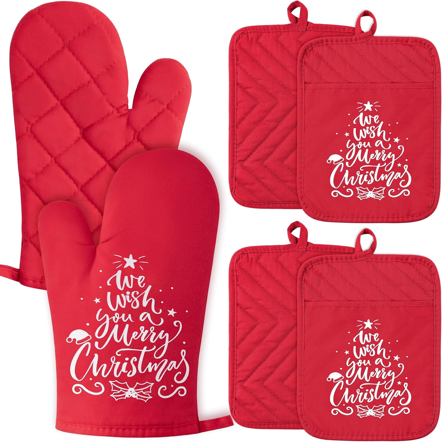 GROBRO7 6Pcs Christmas Oven Mitts Pot Holders Machine WashablePersonalized for Holidays