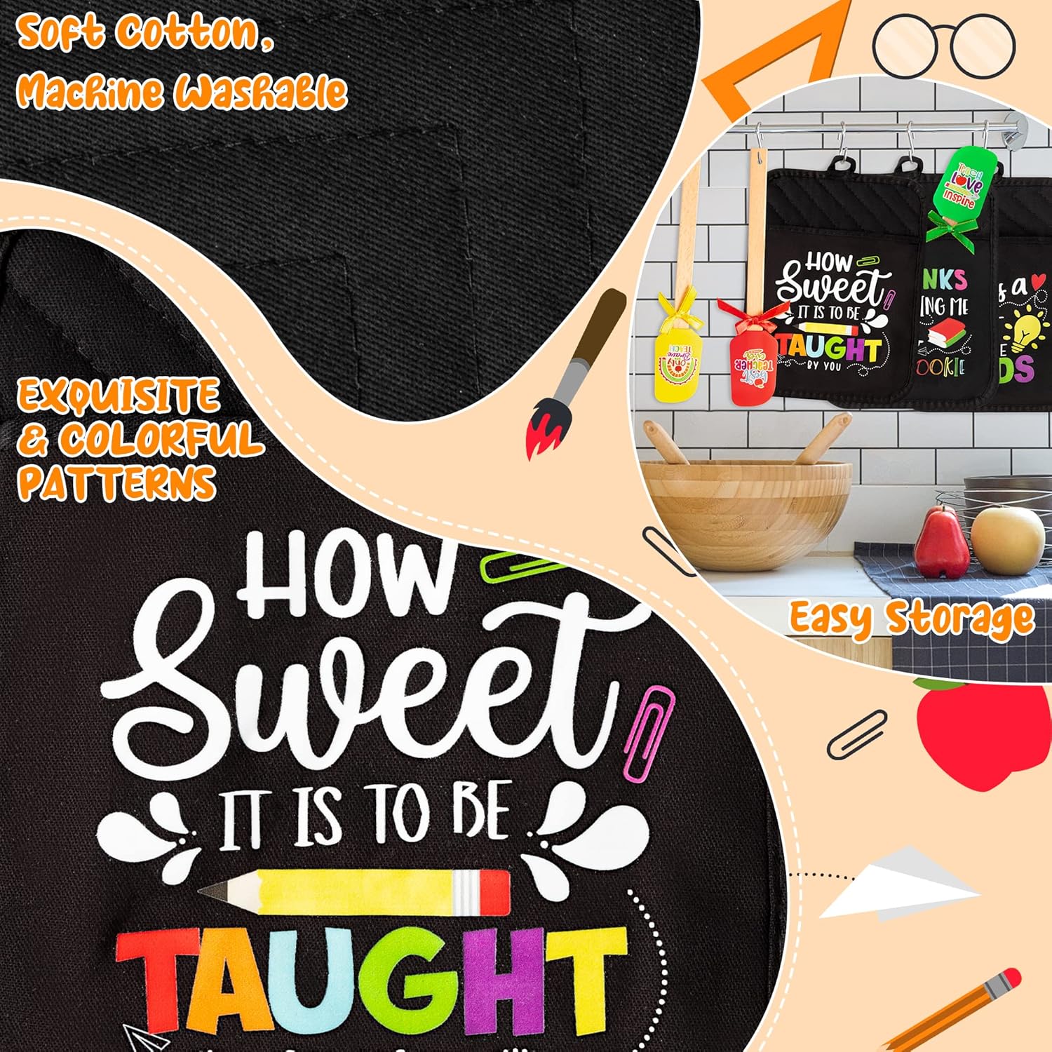 R HORSE 6Pcs Funny Baking Pot Holders Silicone Spatula Set Teacher Gifts