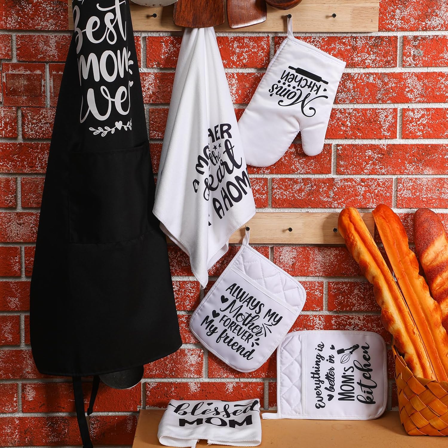Shinymoon Oven Mitts and Apron Kitchen Gift Set