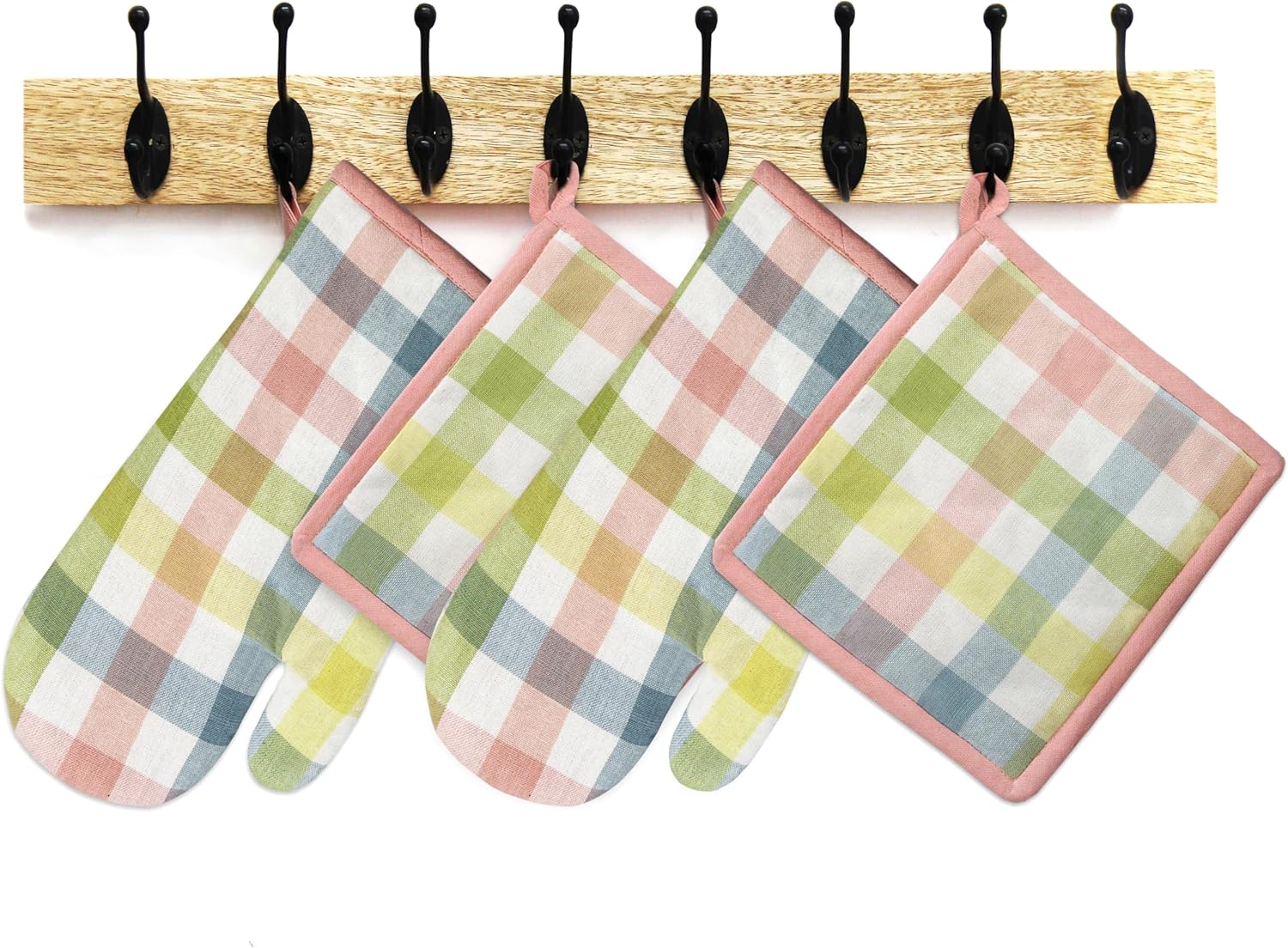 COTTON CRAFT Quilted Oven Mitt Potholder Set Gingham Buffalo Check Heat Resistant