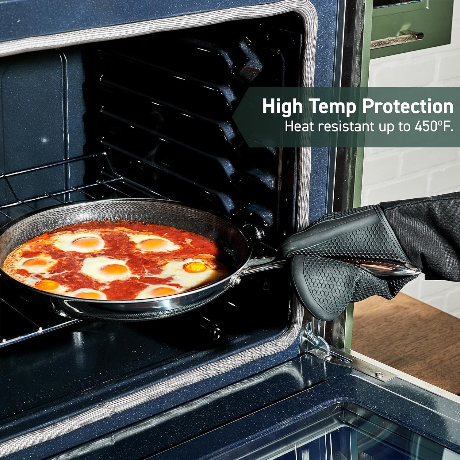 HexClad Silicone Oven Mitt Set 2-Piece Heat Resistant 500F Black