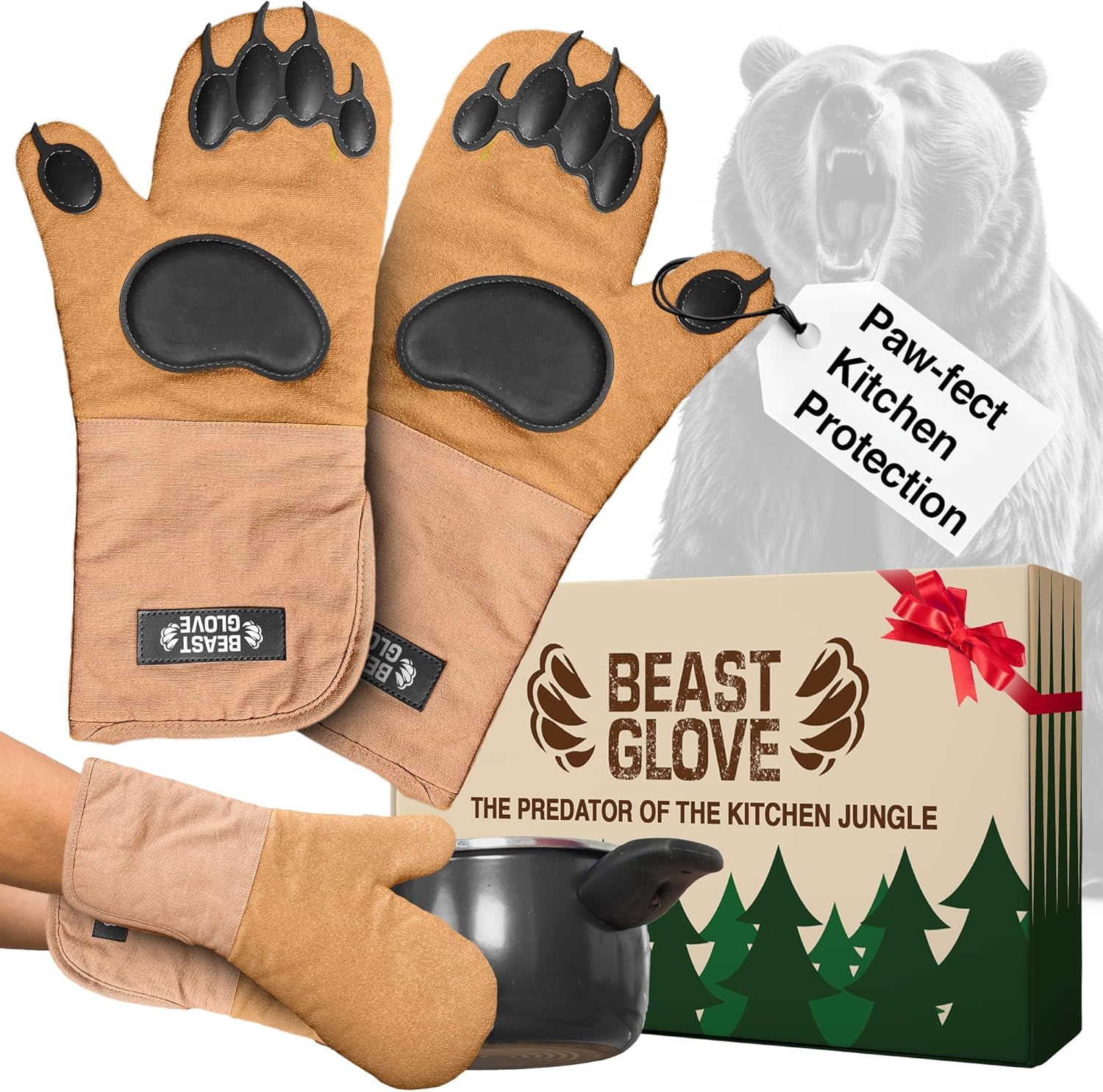 Disc Living Bear Paw Oven Mitt Set Heat-Resistant for Kitchen