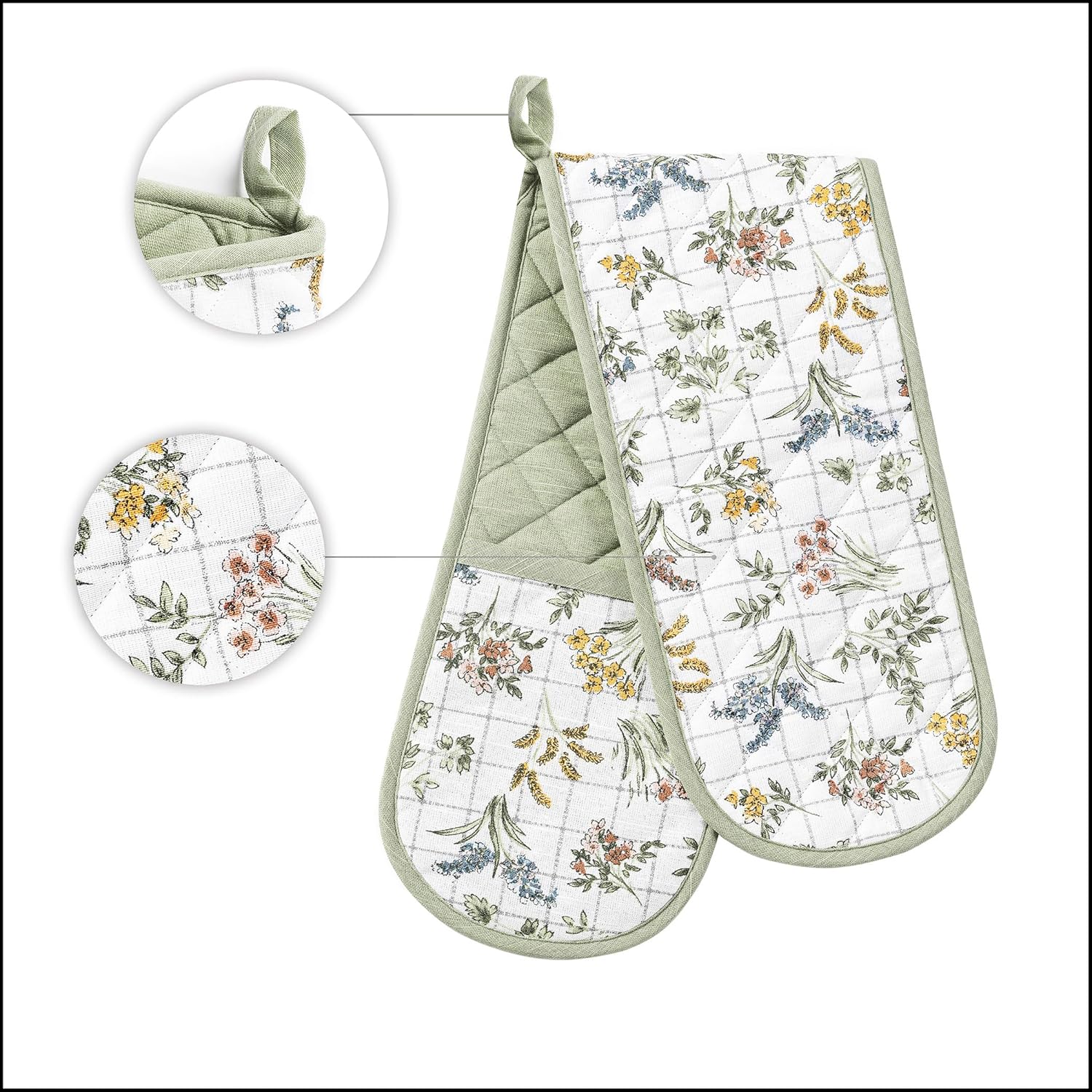 Rhoda French Countryside Quilted Oven Mitt Sage Green