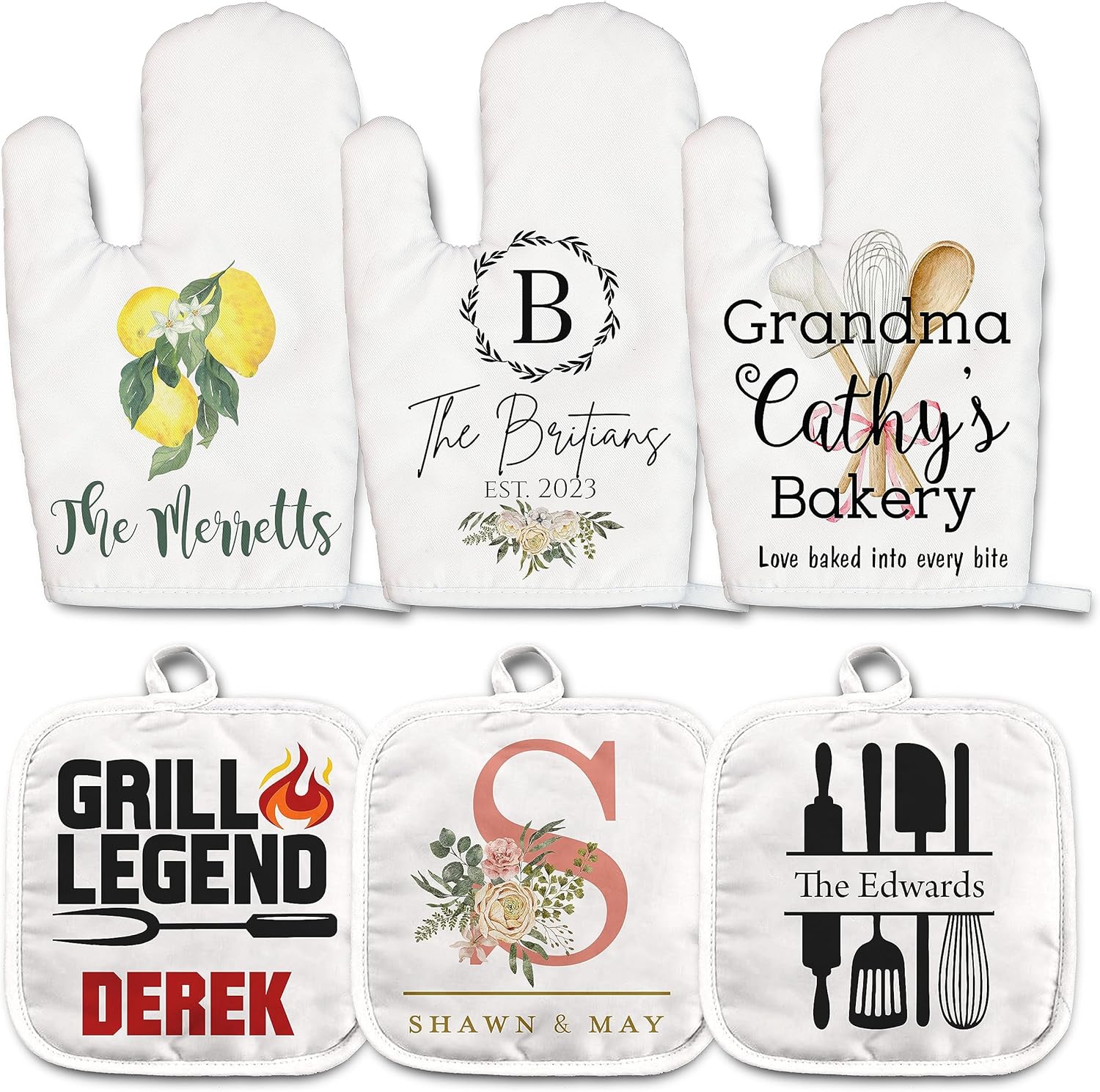 Personalized Oven Mitt Pot Holder Set Essential for Cooking Love