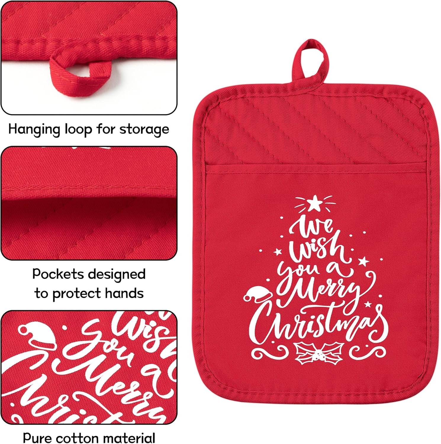 GROBRO7 6Pcs Christmas Oven Mitts Pot Holders Machine WashablePersonalized for Holidays