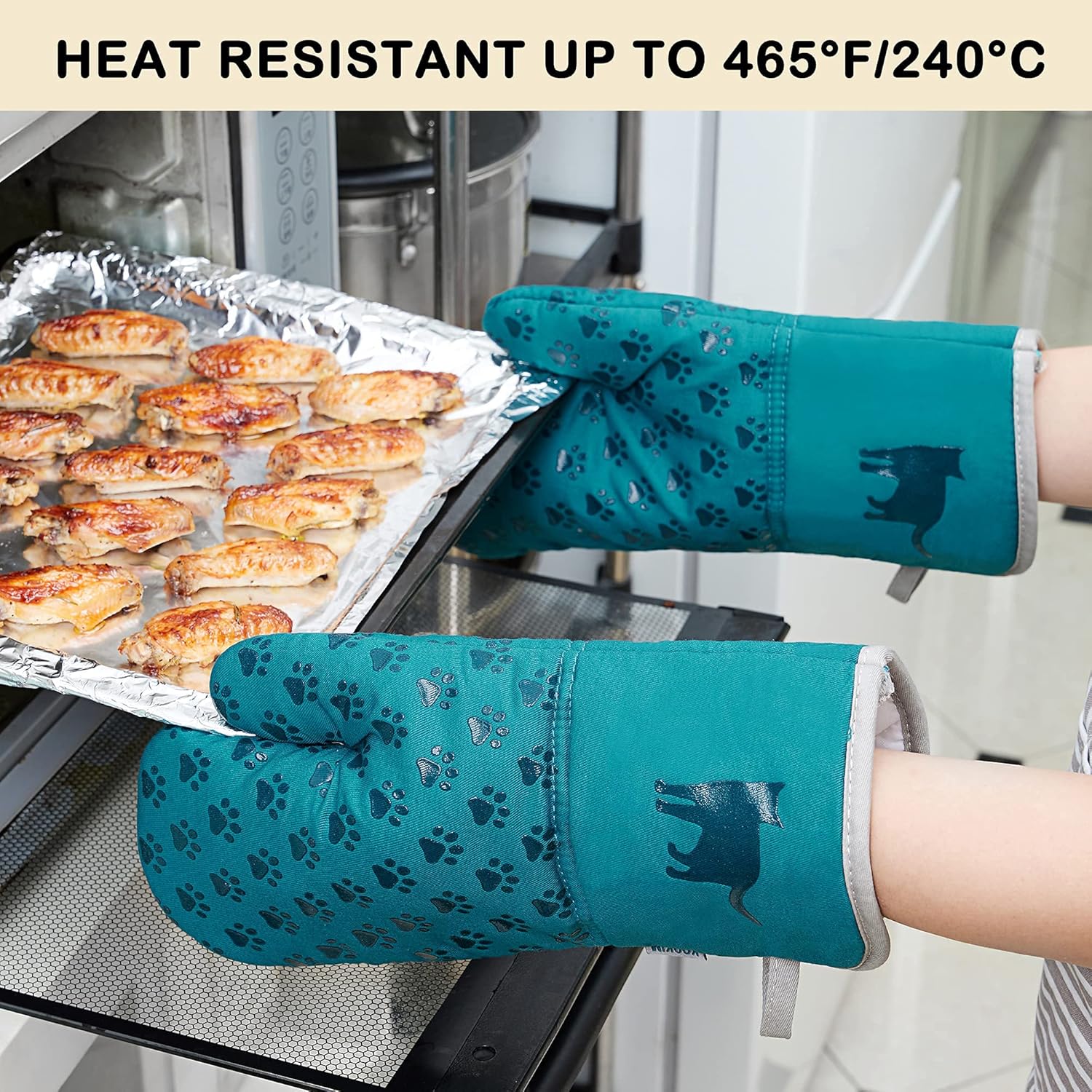 KOOKIM Cat Themed Oven Mitts Set of 2 - Teal