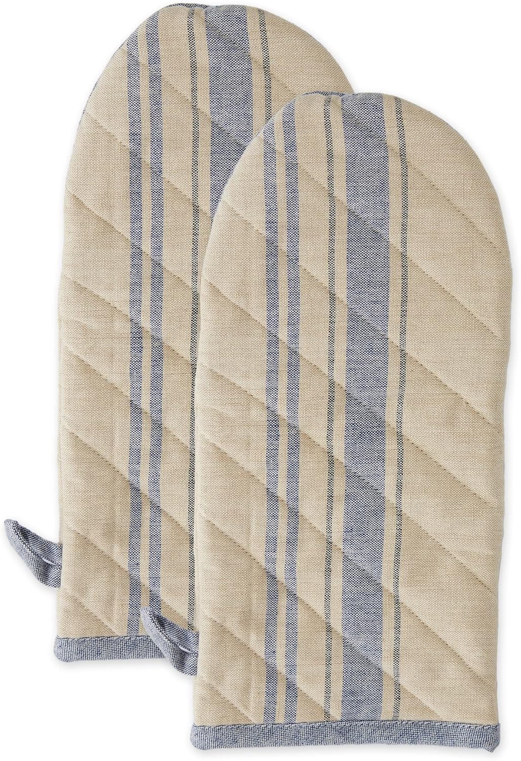 DII French Stripe Oven Mitts Nautical Blue 2 Count