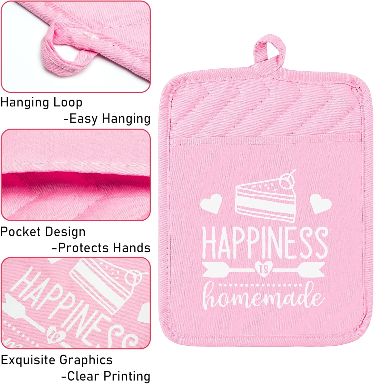 GROBRO7 5-Piece Gradient Pink Cotton Potholders Set