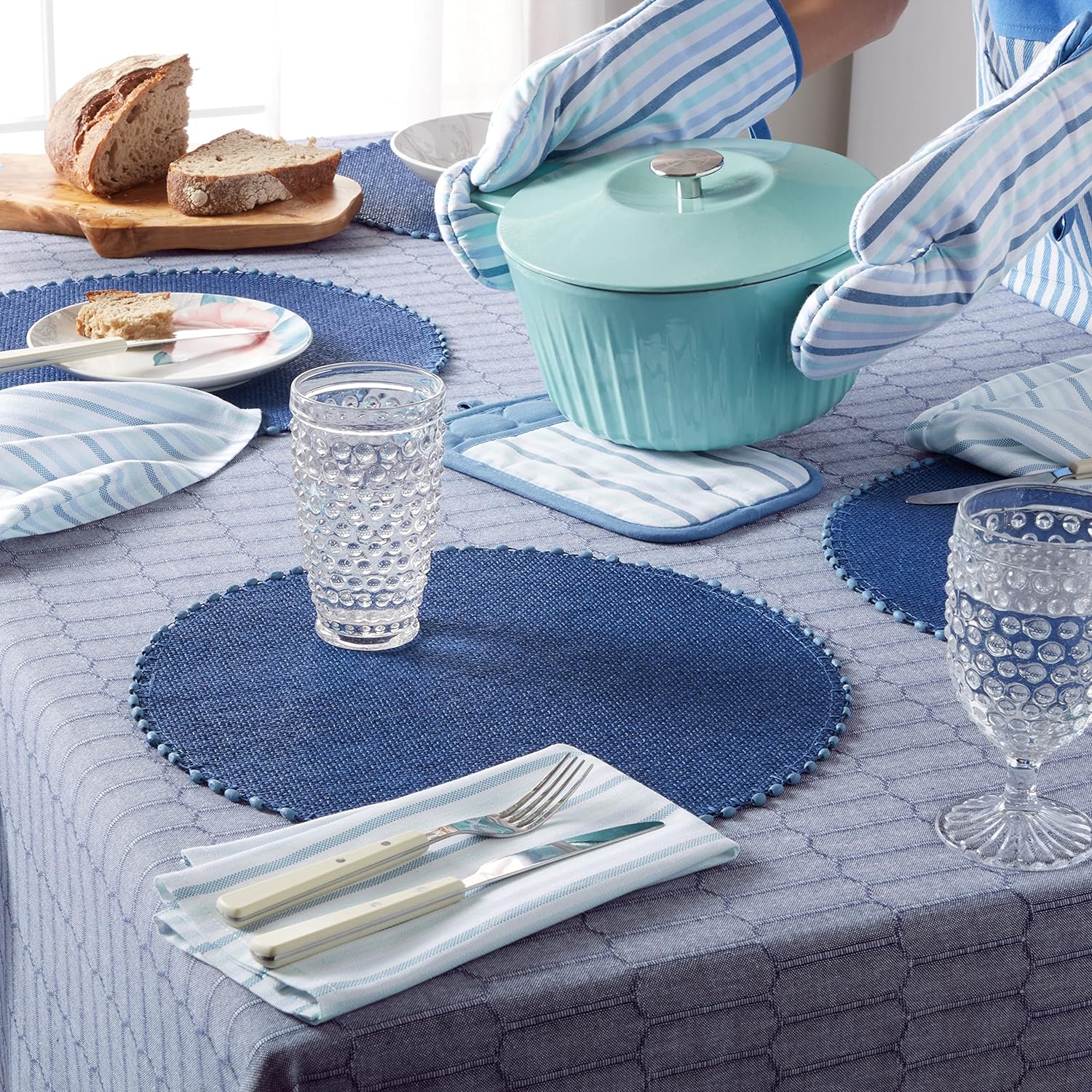 Martha Stewart Daisy Stripe Oven Mitt Set Heat-Resistant Comfortable
